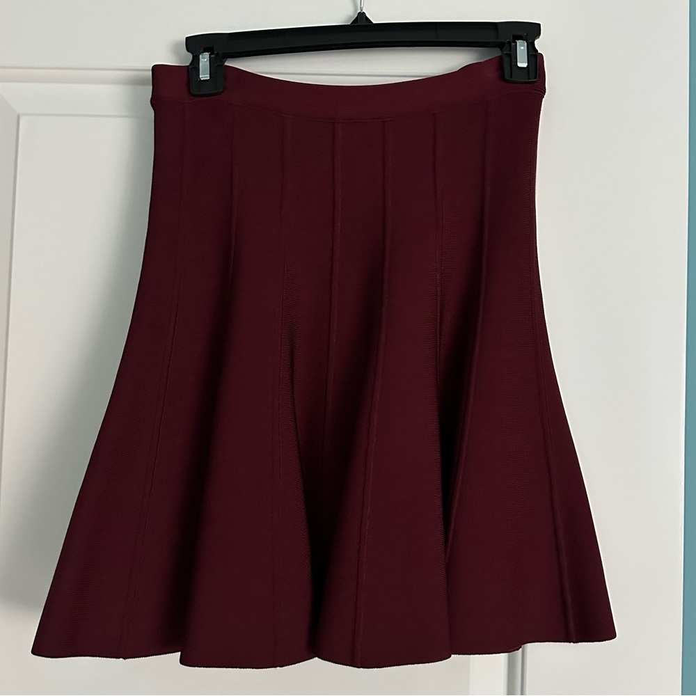 Herve Leger Deep Burgundy A-line Line Skirt